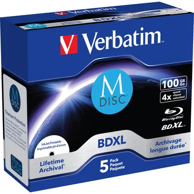 Produktbild von M-DISC Verbatim BD-R 4X 100 GB INKJET PRINTABLE, 5er Pack