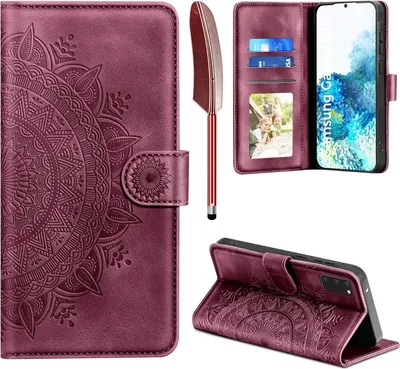 Produktbild von Samsung Galaxy S20 Lederhülle Flip Wallet Case Weinrot Schutzhülle