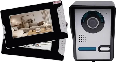 Image de Sonnette vidéo - Caméra de sonnette - Sans fil - Écran de 18 cm - Grand angle de 92° - Vision nocturne - Audio bidirectionnel - Noir