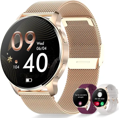 Produktbild von Damen mit Telefonfunktion 1,32" Touchscreen Fitnessuhr mit Schrittzähler Herzfrequenz Schlafmonitor Wasserdicht Armbanduhr