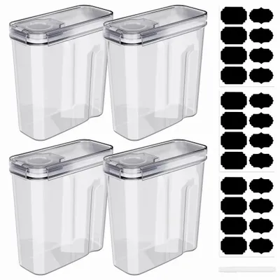 Image de Boîtes de conservation pour aliments - Distributeur de céréales/muesli avec couvercle - Hermétique - Lot de 4 - 4 l - Plastique PP - Transparent - 24,5 × 7,5 × 24 cm