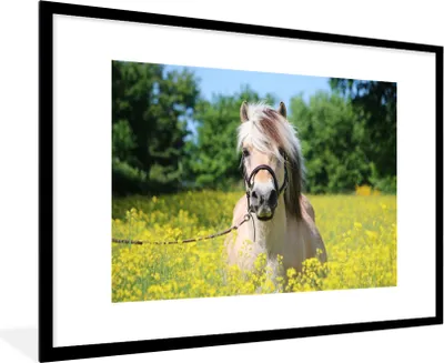 Produktbild von MuchoWow® MuchoWow® Gerahmtes Poster Pferd - Blumen - Gelb 90x60 cm - Poster mit zchwarzem Bilderrahmen - Wanddekoration - Fotos