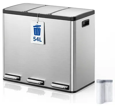 Abfalleimer 54 l, 3 x 18 l, Edelstahl, Pedal, Soft-Close
