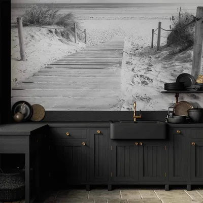 Produktbild von Vlies Fototapete - On the beach - black and white 450x315 cm Landschaften c-B-0005-a-d