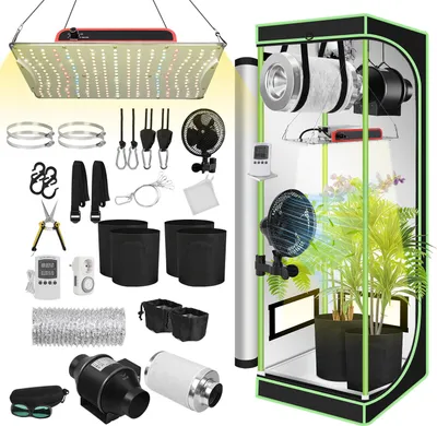 Obrázok produktu pre Izrielar Grow Box kompletná sada, vnútorný skleník so 100W LED s plným spektrom, stmievateľný, uhlíkový filter, ventilátor, pestovateľský stan, pestovateľský stan, 60x60x140