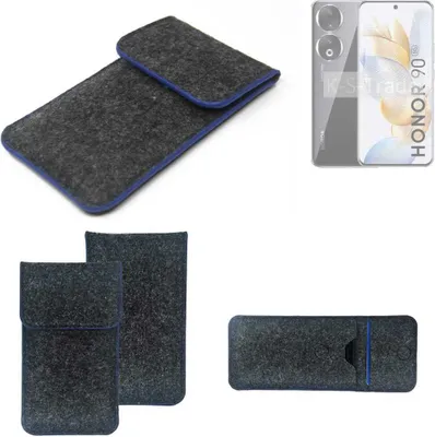 Produktbild von K-S-Trade Handy-Hülle Schutz-Hülle kompatibel mit Honor 90 Filztasche Pouch Tasche Case Sleeve Filzhülle dunkelgrau, blauer Rand