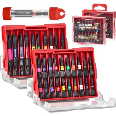Productafbeelding van 31-delige Torx schroefbitset, T7-T40, slagvast, magnetisch, 25/50mm, S2 staal, 60mm bit houder, opbergbox