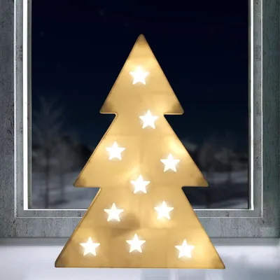 Produktbild von LED-Dekotanne 37cm Weihnachtsbaum Weihnachtsdeko Fensterdeko Hologramm-Effekt , Farbe:weiss