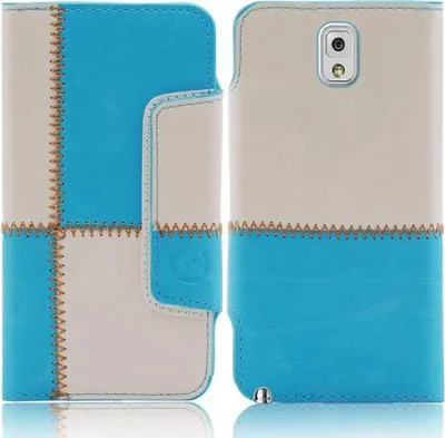 Produktbild von Samsung Note 3 N9000 N9002 N9005 numia Bookstyle Nahtmuster Blau-Weiss