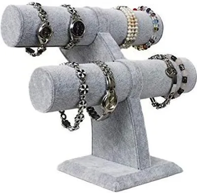 Produktbild von "bogenförmig" Schmuckständer mit 2 Rollen für Uhren Armband Samt grau