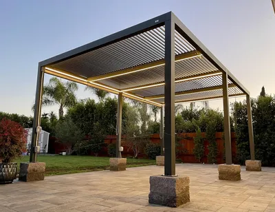 Produktbild von PURPLE LEAF Pavillon Lamellenpergola 3.65x6 m mit LED, wasserdicht, winterfest, Alu verstellbare Lamellen für Garten, Grau
