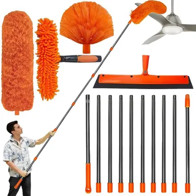 Produktbild von 4,3m Teleskopstange mit Fensterwischer Set 4in1 Fensterputzer Abzieher Reinigung