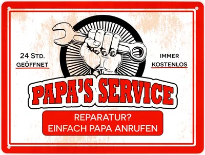 Produktbild von Papa's Service Metallschild XL in 21x28 cm mit Werkstattmotiv