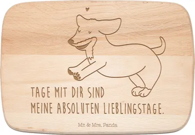 Produktbild von Mr. & Mrs. Panda Schneidebrett Hund Dackel - Transparent - Geschenk, Süß, Frühstücksbrettchen, Holzbrett, Herz, massivholzbrett, Hunde, Sprüche, Frühstücksbrett