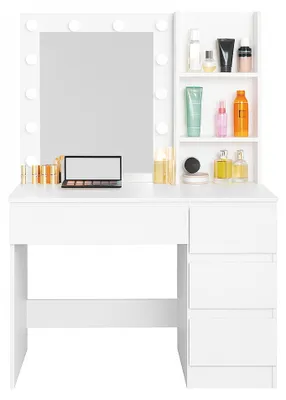 Image de Aga Coiffeuse avec miroir et éclairage Blanc mat