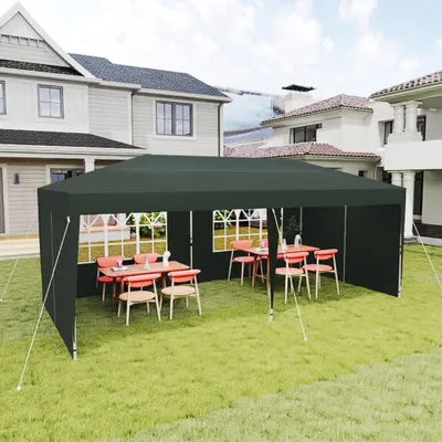 Obrázok produktu pre JOIEYOU altánok 3x6 m skladací altánok s bočnými panelmi, oknami a taškou na prenášanie skladací stan polyester ochrana proti UV žiareniu skladací párty stan vodotesná ochrana proti vetru záhradný altánok stan vonku (zelený)