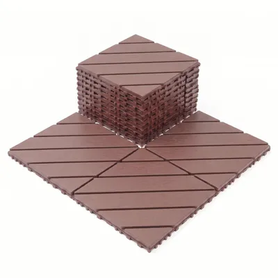 Immagine prodotto di 44 piastrelle in plastica per terrazza, dimensioni 30x30x2 cm, circa 4 m², piastrelle a incastro con motivo a listelli diagonali, resistenti agli agenti atmosferici e antiscivolo, colore marrone