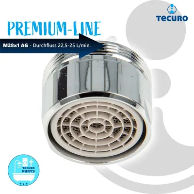 Produktbild von tecuro PREMIUM Mischdüse Strahlregler M28x1 AG, Durchflussklasse A: 22,5 - 25,0 l/min, verchromt