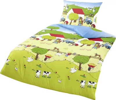 Produktbild von JACK by Bierbaum Kinder Biber Bettwäsche 2 tlg. 135x200cm Bauernhof 100% Baumwolle  Reißverschluss