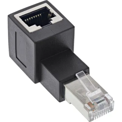 Produktbild von InLine Patchkabel-Adapter Cat.6A, RJ45 Stecker/Buchse, 90° nach oben gewinkelt, Schwarz