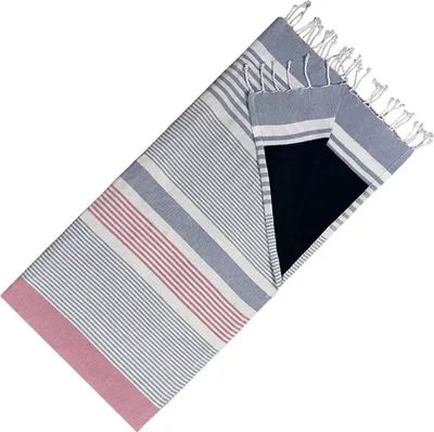 Produktbild von Hamamtuch Doppelseitiges Kikoy-Tuch & Frottee – Trendiges Hamamtuch – 100 % Baumwolle – 95 x 175 cm – Graues Burgunderrot