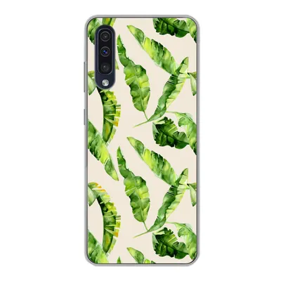Produktbild von MuchoWow® Handyhülle Schutzhülle Hülle für Samsung Galaxy A30s Blatt - Tropisch - Muster Silikon Softcase Handy Hülle - Karteninhaber