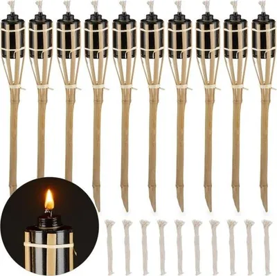 Image de Lot de 10 torches de jardin en bambou