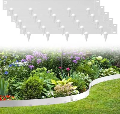 Produktbild von Gartenzaun 15 x 100 cm flexibel | 40 Stück | mit Metallenden verzinkt | Gartenzäunen mit Schraubenspitzen | Silberfarbe