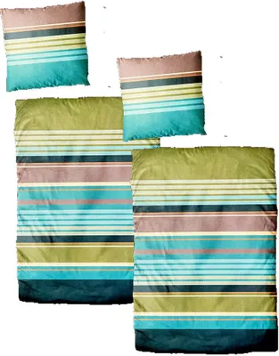 Produktbild von Baumwolle Satin Bettwäsche Streifen Grün Türkis 155x220 80x80: 4 tlg.