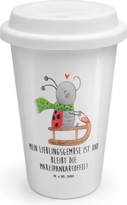 Produktbild von Mr. & Mrs. Panda Kaffeebecher To Go Smörle Rodeln - Weiß - Geschenk, Thermobecher, Schlittenfahren, ToGo, Marzipan, Winter, keramik, Becher, Weihnachten