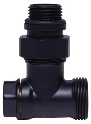 Produktbild von sanicomfort Rücklaufverschraubung 1/2 Zoll Eckform schwarz RAL 9005, Heizkörperanschluss aus Pressmessing