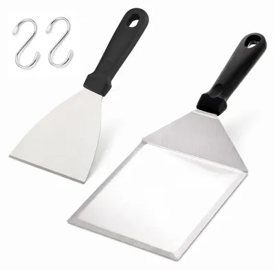 Image de Spatule pour grill - Spatule en acier inoxydable pour plancha - Accessoire pour barbecue - Lot de 2 - Lavable au lave-vaisselle