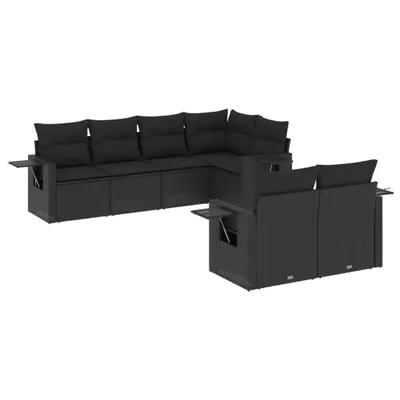 Image de vidaXL Ensemble de salon de jardin 7 pièces avec coussins noir poly rotin