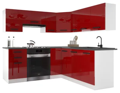 Image de Belini - Coin cuisine moderne ITALIA 6 - Meubles de cuisine 360 cm, rouge - Cuisine équipée avec éléments hauts, éléments bas et plans de travail