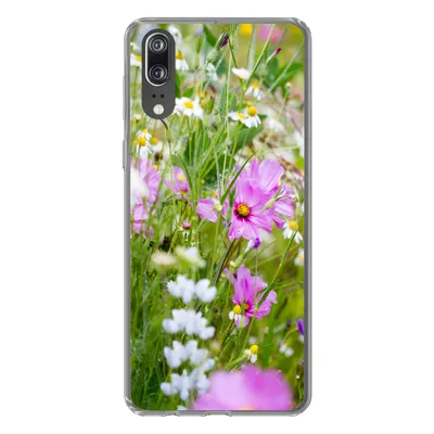 Produktbild von MuchoWow® Handyhülle Schutzhülle Hülle für Huawei P20 Blumen - Natur - Grün - Gras - Lila - Weiß Silikon Softcase Handy Hülle - Hardcover