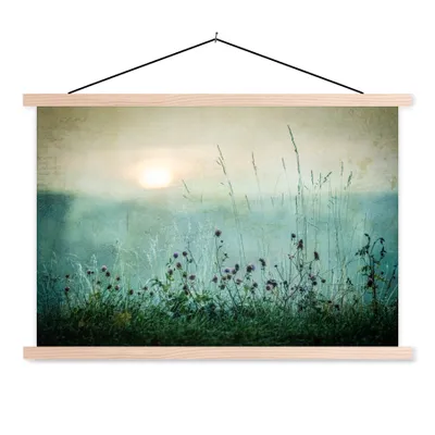 Produktbild von MuchoWow® Textilposter Natur - Vintage - Blumen - Sonne 120x80 cm mit holzfarbenen Rahmen - Aufhängeset