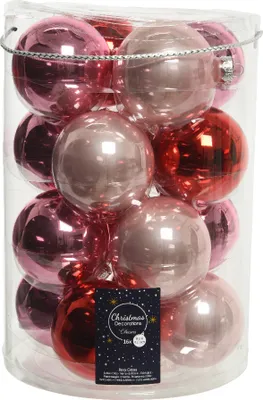 Produktbild von Weihnachtskugeln Glas 8cm 16 Stück - Rosa / Pink / Rot Mix