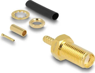 Produktbild von DeLOCK SMA Buchse zum Crimpen RG-174 / RG-316 mit passendem Schrumpfschlauch, SMA, SMA, Messing/Gold, 50 Ohm, Gold, Taiwan