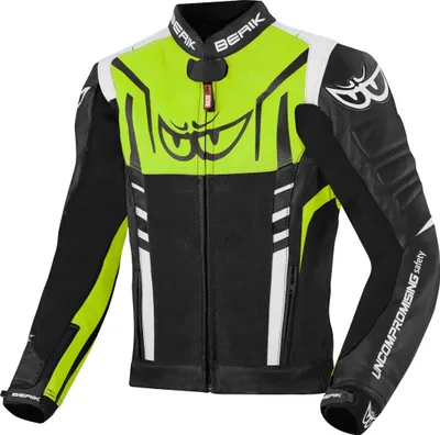 Produktbild von Berik Striper Motorrad Lederjacke, schwarz/weiß/neon-gelb, 48