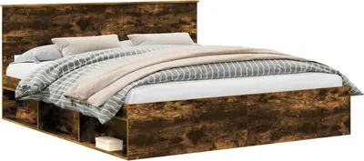 Produktbild von vidaXL Bettrahmen Geräucherte Eiche 180 x 200 cm Massives Kiefernholz