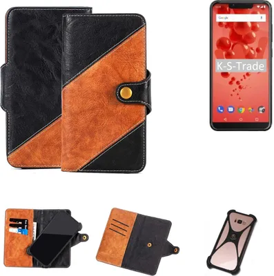 Produktbild von K-S-Trade Handyhülle Schutzhülle Bookstyle Case Wallet-Case kompatibel mit Wiko View 2 Plus Handy Cover Bumper Klapphülle schwarz hellbraun 1x