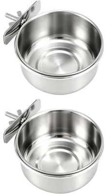 Image de 2 pièces de bol pour oiseaux en acier inoxydable - Accessoire suspendu pour perroquets