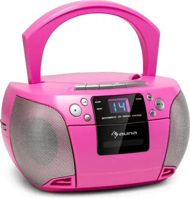 Produktbild von auna Harper CD Boombox, CD-Player, Bluetooth-Funtion, Kassettenspieler, UKW-Radiotuner, AUX-Eingang, USB-Port, LED-Display, Strom/Batteriebetrieb, pink