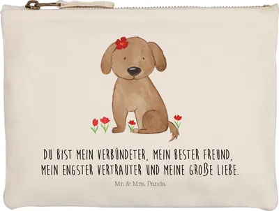 Produktbild von Mr. & Mrs. Panda Kulturtasche Hund Dame Größe M - Weiß - Geschenk, Stoffbeutel, Mäppchen, Pouch, Sprüche, Hunde, Lieb, Kulturbeutel, kosmetiktäschchen, Liebe, Liebenswert