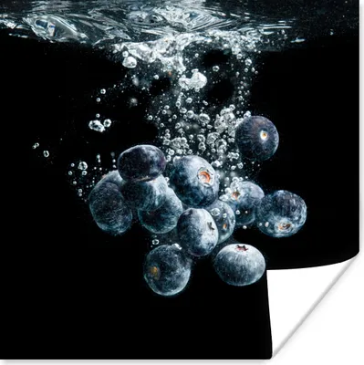 Produktbild von MuchoWow® Poster Blaubeeren - Obst - Beeren - Stillleben - Wasser - Schwarz 50x50 cm - Wohnzimmerdekoration