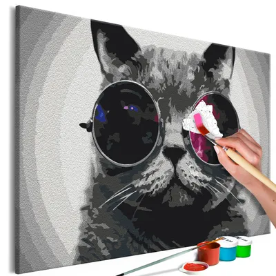 Immagine prodotto di Tessuto non tessuto Painting by Numbers - Gatto con occhiali 60x40 cm Animali n-A-1242-e-a