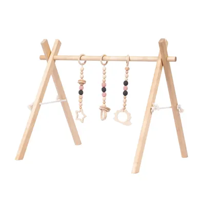 Image de leg&go Portique d’éveil bébé en bois - Arche d’éveil Montessori avec jouets suspendus roses