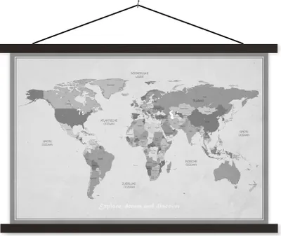 Produktbild von MuchoWow® Textilposter Weltkarte - Farben - Zitat - Kinder - Jungen - Mädchen 60x40 cm mit schwarzem Rahmen - Hölzernes