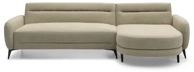 Image de MENZZO Canapé d'angle convertible avec méridienne arrondie Milord Tissu texturé taupe