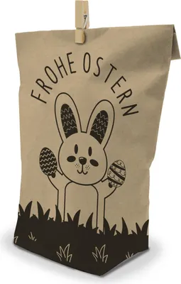 Produktbild von 12er Set  mit Klammern -  itenga Geschenktüte Frohe Ostern Hasenbande braun schwarz